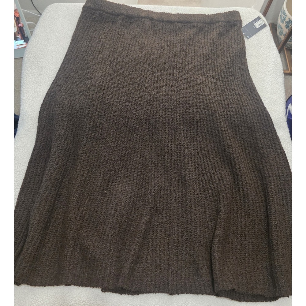 Women Brown Striaght Boho Lagenlook Cabin Old Money Textured Woven Midi Skirt 2X